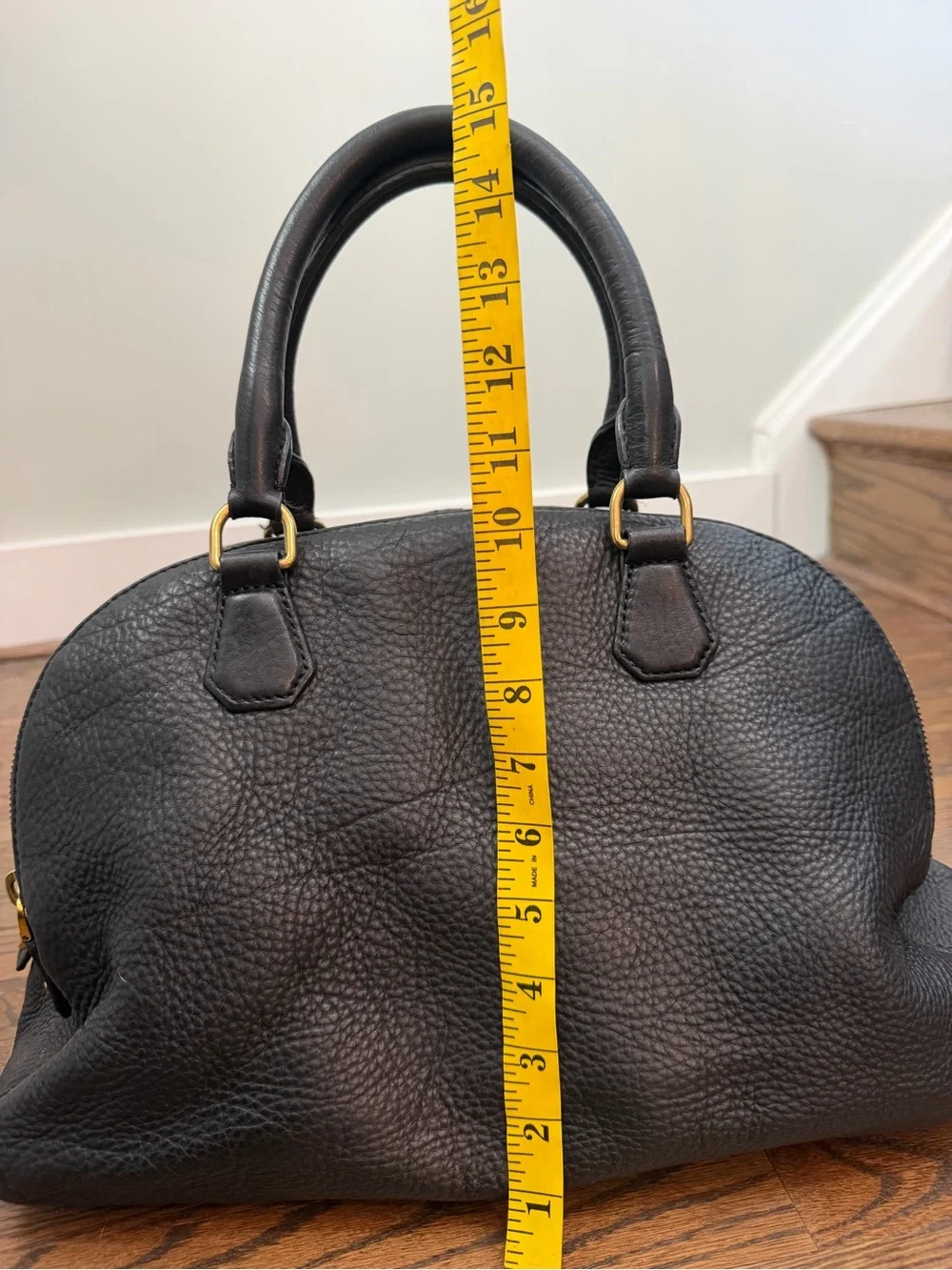 J.Crew Newbury Black Pebbled Leather Triple Zip Satchel Handbag Gold Hardware
